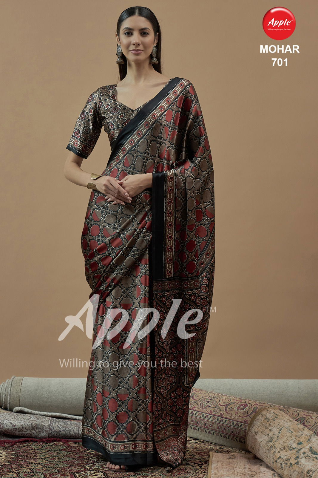Mohar Vol 7 By Apple Japan Satin Ajhrakh Printed Sarees Wholesale In India